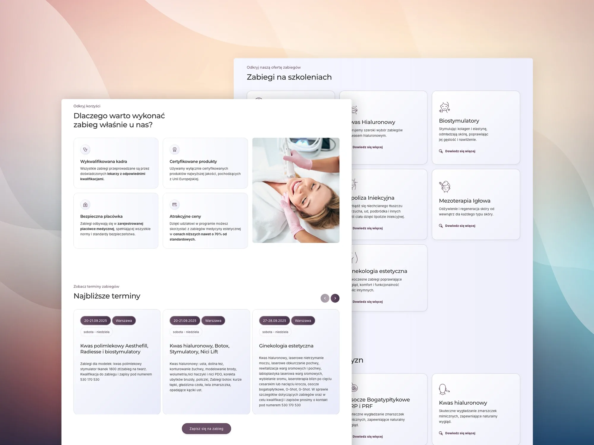 Landing page dla centrum szkoleniowego medycyny estetycznej.